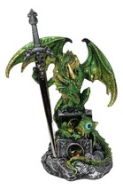 Green Treasure Dragon Holding Gothic Sword With Baby Letter Opener Figurine - $600.05 MXN