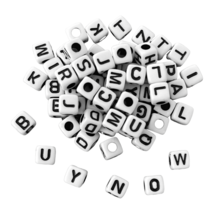 500 Bulk Beads Alphabet White Black Letters ABC Words 4mm Square Acrylic Cubes - £14.43 GBP