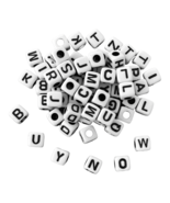 500 Bulk Beads Alphabet White Black Letters ABC Words 4mm Square Acrylic... - £14.75 GBP