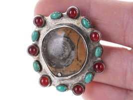 Vintage Southwestern sterling fossil gemstone brooch - £67.47 GBP