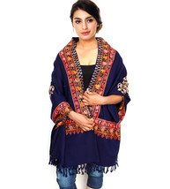 Women Aari Kashmir Stole Multi Color Flower Embroidered Wool Shawl Cashmere - £62.95 GBP