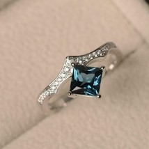 2Ct Princess Cut London Blue Topaz Engagement Ring 14K White Gold Plated - £110.78 GBP