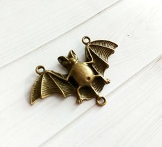 Large Bat Connector Pendant Antiqued Bronze Halloween Link Charm 47mm - £3.09 GBP