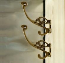 Lot of 2 pcs Solid Brass Victorian Floweriest Swirl Vintage HOOK Wall Mo... - $32.00