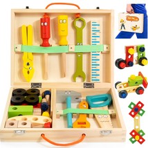 Wooden Kids Tool Set - 37 Pcs Montessori Building Kit Toy With Tool Box,... - £37.75 GBP