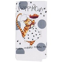 Kay Dee Chef Happy Cat Dancing Tabby Flour Sack Kitchen Towel Gray White... - $11.54