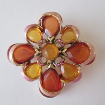 Monet Pin Enameled Pink Ribbon Amber Gold Colored Stones Brooch 2 Inches Signed - $27.70