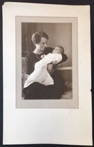Antique Portrait Photograph Mother And Baby Sepia Tone Posed Photo c.1919 - £12.85 GBP