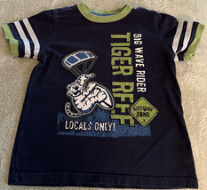 Osh Kosh Boys Blue Green Tiger Reef Ringer Short Sleeve Shirt 4T - £4.99 GBP