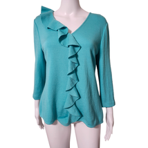 Saint  John  Collection Santana Knit 3/4 Sleeve V-Neck Back-Zip Blue Blouse Med. - £72.54 GBP