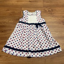 Lil Cactus Red White Blue Floral Pleated Dress Girls Size 6 Bow Holiday - £15.50 GBP