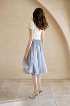 Rose Pink Gray White Tulle Midi Skirt High Waisted Tulle Bridesmaid Midi Skirt image 6
