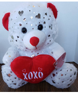 White With Silver Hearts 11 Inch Love Heart Plush Teddy Bear New With Tags - £9.37 GBP