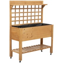 Solid Fir Wood Trellis Elevated Garden Raised Planter Bed with Wheels - £295.69 GBP