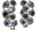 vintage blue prong Ab rhinestone clip on earrings - $25.22