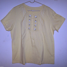 DENIM &amp; CO. Short Sleeved YELLOW Top  w/Lace &amp; Floral Design - Sz XL - N... - £19.58 GBP