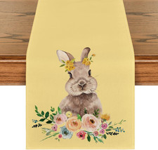 Easter Bunny Table Runner Yellow Seasonal Spring Flowers Holiday Kitchen 13x72 - £7.49 GBP