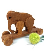 Vintage Wooden Elephant Pull Toy - Solid Wood Handmade Nursery Decor - $67.73 CAD
