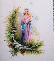 Christmas Greeting Card Glitter Mary Baby Jesus Vintage Sunshine Mid Cen... - $8.90