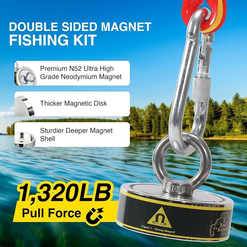Professional Neodymium Magnet Fishing Kit - 1320LB Pull Force with Accessories Item image 4