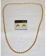 VINT. MONET GOLD-TONE 30&quot; ROPE CHAIN+RIDGE SHAPE STUD EARRINGS w/ 14K GO... - $4.95