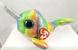 TY Beanie Boos 8&quot; NORI Narwhal Rainbow Plush Unicorn Whale Stuffed Animal NWT - £8.02 GBP