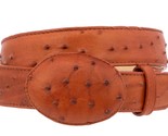 Cognac Western Cowboy Leather Belt Ostrich Quill Pattern Rodeo Buckle Cinto - $29.99