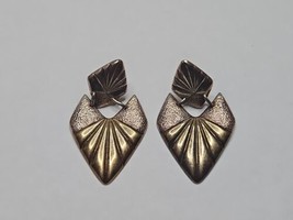 Vintage Silver/Gold Tone Leaf Pattern Dangle Earrings - £7.52 GBP