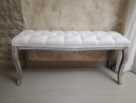 New Antique Vintage Style Cream White Padded Indoor Home Bench With Wood... - $163.34