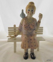 Vintage Handpainted Old Lady with Blue Bird  and Bench 11&quot;  Carnevale 1985 - £35.35 GBP