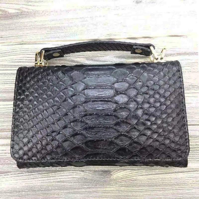 Fashion Green Genuine Python Clutch Bag Chain Cross Body Bag Leather Bags with F - £38.15 GBP