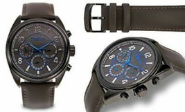 NEW Omikron 1297M Mens Striker Multi-Function Grey Dial Grey Leather Black Watch - £50.35 GBP