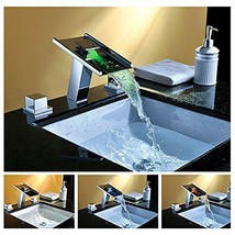 Chrome LED Waterfall Colors Changing Bathroom Basin Mixer Sink Faucet (HDD746) - £279.86 GBP