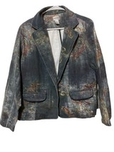 Chico&#39;s Size 2 (Large) Soft Jacket  Painted Jean Look 100% Cotton - £21.83 GBP