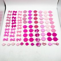Lot of 89 PCs Plastic Pink Vintage Snap Tight Barrettes Hair Clips Bows Flowers - £31.31 GBP