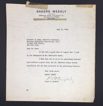 1924 Horace Swetland Condolence Letter Typed Signed from Baker&#39;s Weekly - $18.00