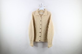 Vtg 50s Womens Large Antler Button Wool Knit Donegal Fisherman Cardigan Sweater - £140.13 GBP