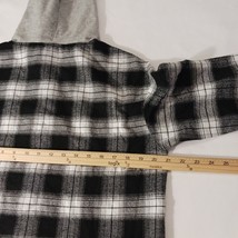 SHEIN Women's Black & White Plaid Flannel Drawstring Hoodie Shirt Jacket Size M image 13