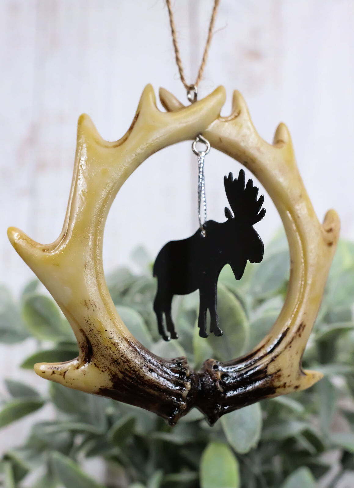 Rustic Western Deer Antlers Emperor Moose Set of 2 Christmas Tree Ornaments - $18.99