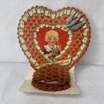 Vintage 1930&#39;s Valentine Girl With Rose Folding Heart Honeycomb Made In USA - £19.55 GBP