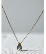 Vintage AVON Teardrop Pendant Necklace Blue Zircon Birthstone Gold Tone - $15.00