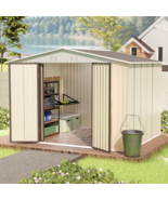 White 10x8 Outdoor Garden Shed | Aluminum Frame, Hinged Door, Storage - $10,417.76 MXN