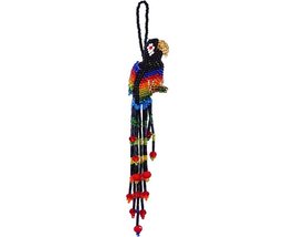 Rainbow Parrot Bird Hanging Figurine Ornament Czech Glass Seed Bead Fringe Tail  - £15.81 GBP