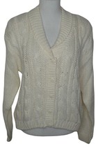 Vintage Allison Brittney Button Up Cardigan Sweater White Shoulder Pads ... - £19.78 GBP