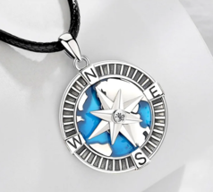 Exquisite 925 Sterling Silver Rotational North Star Enamel Compass Pendant - £101.63 GBP