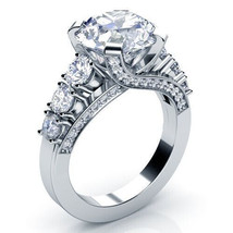 Solid 14k White Gold 3.05Ct Round Cut Simulated Diamond Engagement Ring Size 9 - £215.52 GBP