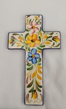 Vintage Ceramic Wall Cros Floral Hand painted multicolor 11&#39;x 7&quot; - £19.44 GBP