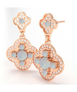 Shamrock Clover Flower Leaf Opal Diamond Earrings In 14k Rose Gold - £903.52 GBP