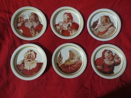 Set Of 6 Different COCA-COLA Santa Claus Metal Coasters - £5.84 GBP
