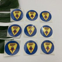 Vintage 80s Working Woman Stickers Super Hero Mom Lady Blue Round RPP Badge - $17.81